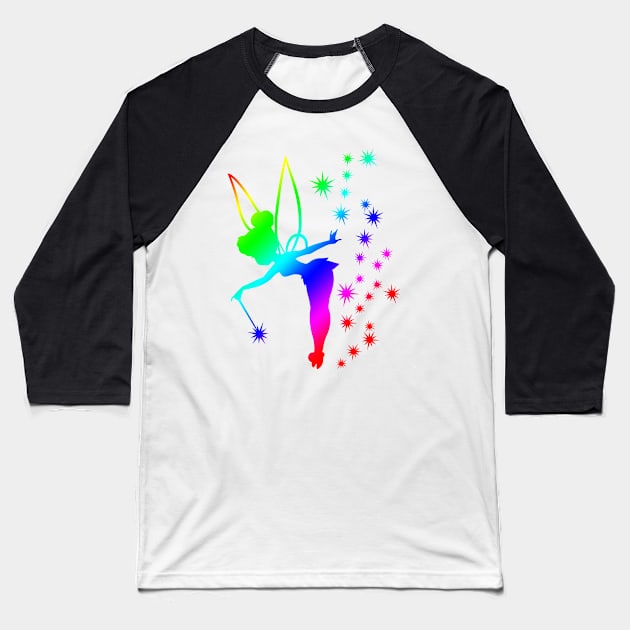 Rainbow Tinkerbell Ombre Sillhouette Baseball T-Shirt by ijsw